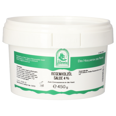 Sie sehen eine Packung ROSENHOLZÖL SALBE 4% 450 G, Produktbild: 01 ROSENHOLZÖL SALBE 4% 450 G, A-Nr.: 5802632 - 01