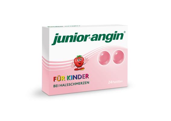 Sie sehen eine Packung junior-angin® Pastillen, Produktbild: 01 junior-angin® Pastillen, A-Nr.: 3841711 - 01
