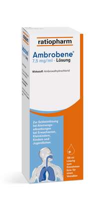 Sie sehen eine Packung Ambrobene® 7,5 mg/ml – Lösung, Produktbild: 01 Ambrobene® 7,5 mg/ml – Lösung, A-Nr.: 1254866 - 01