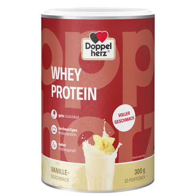 Sie sehen eine Packung Doppelherz WHEY PROTEIN Vanille, Produktbild: 01 Doppelherz WHEY PROTEIN Vanille, A-Nr.: 5989576 - 01