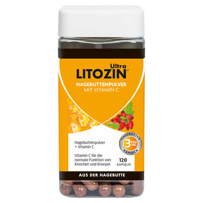 Sie sehen eine Packung LITOZIN Kapseln Ultra - Hagebuttenpulver + Vitamin C, Produktbild: 01 LITOZIN Kapseln Ultra - Hagebuttenpulver + Vitamin C, A-Nr.: 5968321 - 01