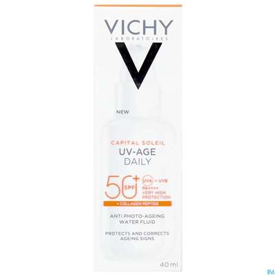 Sie sehen eine Packung Sonnenprodukte Vichy/capital Soleil Gesichtscreme Uv-age Lsf50+ 40ml, Produktbild: 01 Sonnenprodukte Vichy/capital Soleil Gesichtscreme Uv-age Lsf50+ 40ml, A-Nr.: 5360950 - 01
