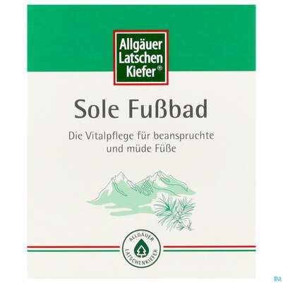 Sie sehen eine Packung Allgaeuer Latschenkiefer Sole-fussbad 10x10 100g, Produktbild: 01 Allgaeuer Latschenkiefer Sole-fussbad 10x10 100g, A-Nr.: 0864574 - 01