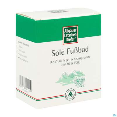 Sie sehen eine Packung Allgaeuer Latschenkiefer Sole-fussbad 10x10 100g, Produktbild: 02 Allgaeuer Latschenkiefer Sole-fussbad 10x10 100g, A-Nr.: 0864574 - 02