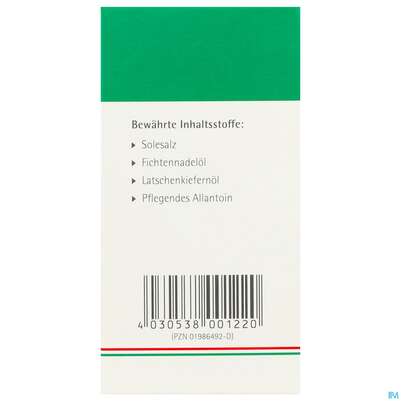 Sie sehen eine Packung Allgaeuer Latschenkiefer Sole-fussbad 10x10 100g, Produktbild: 05 Allgaeuer Latschenkiefer Sole-fussbad 10x10 100g, A-Nr.: 0864574 - 05