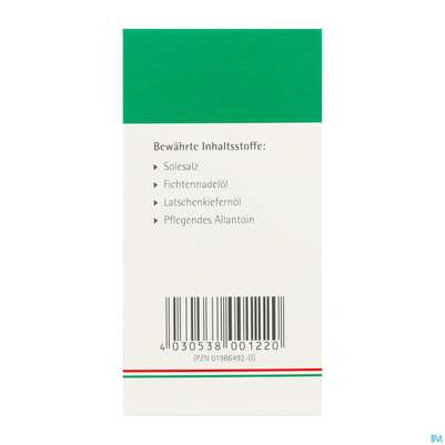 Sie sehen eine Packung Allgaeuer Latschenkiefer Sole-fussbad 10x10 100g, Produktbild: 06 Allgaeuer Latschenkiefer Sole-fussbad 10x10 100g, A-Nr.: 0864574 - 06