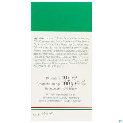 Sie sehen eine Packung Allgaeuer Latschenkiefer Sole-fussbad 10x10 100g, Produktbild: 07 Allgaeuer Latschenkiefer Sole-fussbad 10x10 100g, A-Nr.: 0864574 - 07