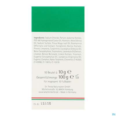 Sie sehen eine Packung Allgaeuer Latschenkiefer Sole-fussbad 10x10 100g, Produktbild: 08 Allgaeuer Latschenkiefer Sole-fussbad 10x10 100g, A-Nr.: 0864574 - 08