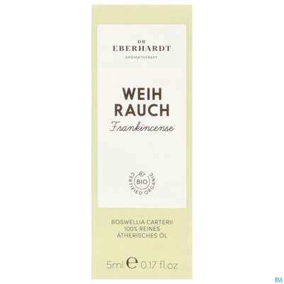 Sie sehen eine Packung Aetherische Oele Dr.eberhardt Bio Weihrauch 5ml, Produktbild: 01 Aetherische Oele Dr.eberhardt Bio Weihrauch 5ml, A-Nr.: 5765807 - 01