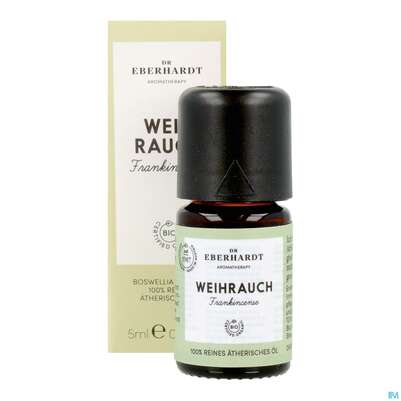 Sie sehen eine Packung Aetherische Oele Dr.eberhardt Bio Weihrauch 5ml, Produktbild: 12 Aetherische Oele Dr.eberhardt Bio Weihrauch 5ml, A-Nr.: 5765807 - 12
