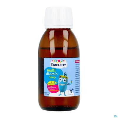 Sie sehen eine Packung Becutan Kids Vits Multivitamin Sirup 100ml, Produktbild: 10 Becutan Kids Vits Multivitamin Sirup 100ml, A-Nr.: 5973256 - 10