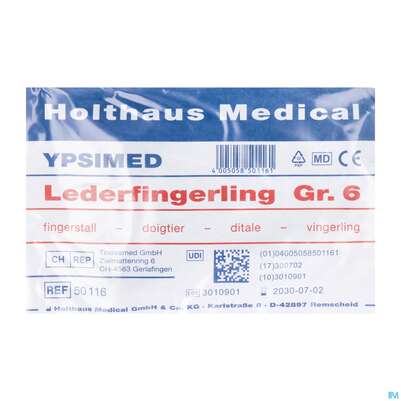 Sie sehen eine Packung Fingerlinge Leder-ypsimed Gr 6 1st, Produktbild: 01 Fingerlinge Leder-ypsimed Gr 6 1st, A-Nr.: 5139719 - 01