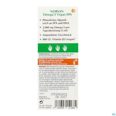 Omega -3 Norsan Oel/vegan/epa/hochd. Orangengeschmack 100ml, A-Nr.: 5948034 - 08