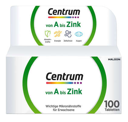 Sie sehen eine Packung Centrum von A bis Zink 100 Stk., Produktbild: 01 Centrum von A bis Zink 100 Stk., A-Nr.: 4555456 - 01