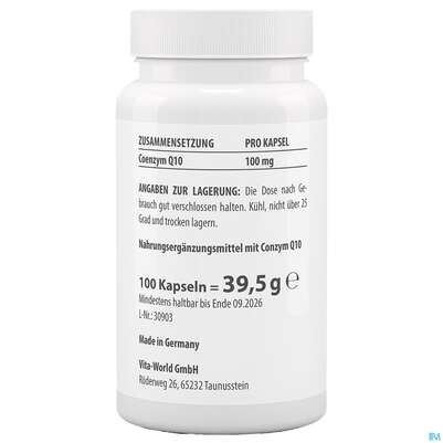 Coenzym Q10 Kapseln 100mg Vegan Ubichinon Vita World 100st, A-Nr.: 4836362 - 04