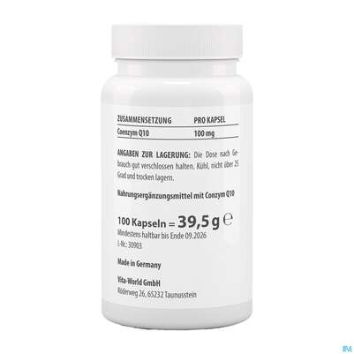 Coenzym Q10 Kapseln 100mg Vegan Ubichinon Vita World 100st, A-Nr.: 4836362 - 05