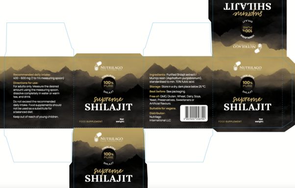 Sie sehen eine Packung NUTRILAGO® Supreme Shilajit 30 g – 100 % reiner Shilajit-Extrakt, Produktbild: 01 NUTRILAGO® Supreme Shilajit 30 g – 100 % reiner Shilajit-Extrakt, A-Nr.: 6130790 - 01