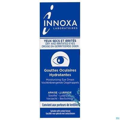 Sie sehen eine Packung Augentropfen Innoxa Trockene +gereizte Augen Farblos 10ml, Produktbild: 01 Augentropfen Innoxa Trockene +gereizte Augen Farblos 10ml, A-Nr.: 5835442 - 01