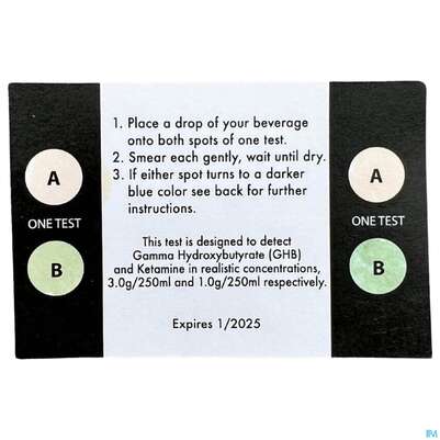 Sie sehen eine Packung Diagnostika U.zubehoer K.o Tropfen Schnelltest Fuer Ghb +ketamin 2st, Produktbild: 02 Diagnostika U.zubehoer K.o Tropfen Schnelltest Fuer Ghb +ketamin 2st, A-Nr.: 5584394 - 02