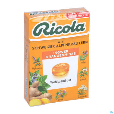 Ricola Zuckerfrei Ingwer Orangenminze Box 50g, A-Nr.: 5627525 - 02