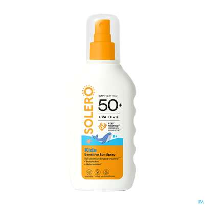 Sie sehen eine Packung Sonnenprodukte Solero Spray/kids/sensitiv Spf50+ 200ml, Produktbild: 01 Sonnenprodukte Solero Spray/kids/sensitiv Spf50+ 200ml, A-Nr.: 5917447 - 01