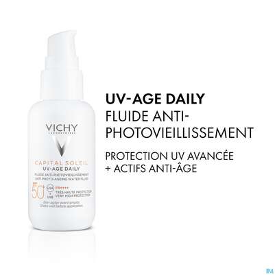 Sie sehen eine Packung Sonnenprodukte Vichy/capital Soleil Gesichtscreme Uv-age Lsf50+ 40ml, Produktbild: 22 Sonnenprodukte Vichy/capital Soleil Gesichtscreme Uv-age Lsf50+ 40ml, A-Nr.: 5360950 - 22