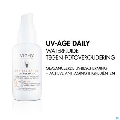 Sie sehen eine Packung Sonnenprodukte Vichy/capital Soleil Gesichtscreme Uv-age Lsf50+ 40ml, Produktbild: 23 Sonnenprodukte Vichy/capital Soleil Gesichtscreme Uv-age Lsf50+ 40ml, A-Nr.: 5360950 - 23