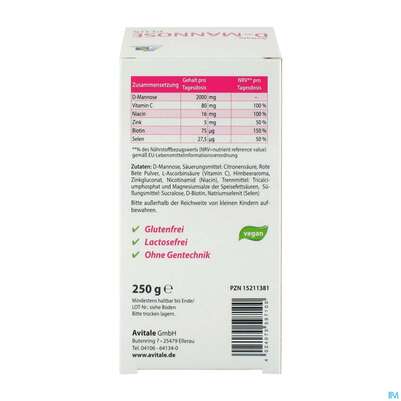 D-mannose Pulver 2000mg Plus Dose 250g, A-Nr.: 5296005 - 04