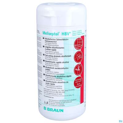 Sie sehen eine Packung Meliseptol Flaechendesinfektion -braun B.austria Hbv Tuecher 100st, Produktbild: 01 Meliseptol Flaechendesinfektion -braun B.austria Hbv Tuecher 100st, A-Nr.: 1064982 - 01