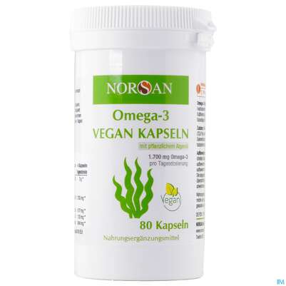 Sie sehen eine Packung Omega -3 Norsan Kapseln/vegan/pflanz. Algenoel,hochd. 80st, Produktbild: 02 Omega -3 Norsan Kapseln/vegan/pflanz. Algenoel,hochd. 80st, A-Nr.: 5475162 - 02