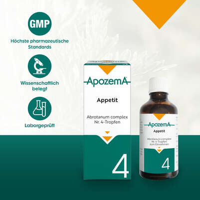 Sie sehen eine Packung Apozema® Nr. 04 Appetit-Tropfen, Produktbild: 04 Apozema® Nr. 04 Appetit-Tropfen, A-Nr.: 0745444 - 04