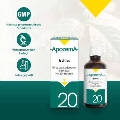 Sie sehen eine Packung Apozema® Nr. 20 Ischias-Tropfen, Produktbild: 04 Apozema® Nr. 20 Ischias-Tropfen, A-Nr.: 0987733 - 04