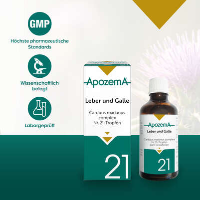 Sie sehen eine Packung Apozema® Nr. 21 Leber- und Galle-Tropfen, Produktbild: 04 Apozema® Nr. 21 Leber- und Galle-Tropfen, A-Nr.: 0987911 - 04