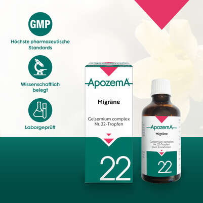 Sie sehen eine Packung Apozema® Nr. 22 Migräne-Tropfen, Produktbild: 04 Apozema® Nr. 22 Migräne-Tropfen, A-Nr.: 0987868 - 04