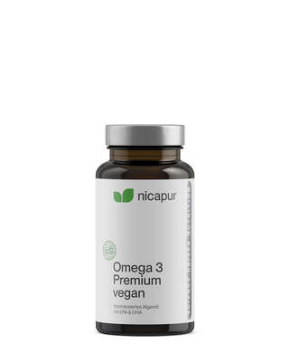 Sie sehen eine Packung Omega 3 Premium vegan, Produktbild: 01 Omega 3 Premium vegan, A-Nr.: 5645316 - 01