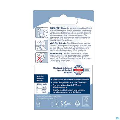 Ohrenschutz Ohropax/clear Silicon G.laerm/wasser/wind Farbl 6st, A-Nr.: 3967375 - 07