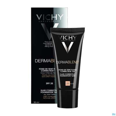 Sie sehen eine Packung Vichy Dermablend/fluid Make-up 25 Nude 30ml, Produktbild: 09 Vichy Dermablend/fluid Make-up 25 Nude 30ml, A-Nr.: 3044624 - 09