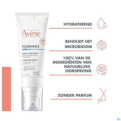 Sie sehen eine Packung Avene Tolerance/hydra-10 Creme 40ml, Produktbild: 18 Avene Tolerance/hydra-10 Creme 40ml, A-Nr.: 5675702 - 18