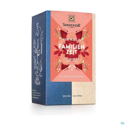 Sie sehen eine Packung Sonnentor Tee/bio Happiness Is Tee Familienzeit 02311 18st, Produktbild: 05 Sonnentor Tee/bio Happiness Is Tee Familienzeit 02311 18st, A-Nr.: 5683707 - 05