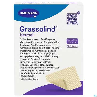Kompressen Grassolind Neutral Salbenkompresse Steril 5x 5cm 50st, A-Nr.: 2368201 - 02