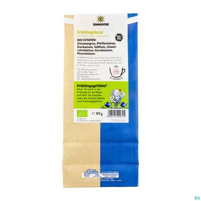 Sie sehen eine Packung Sonnentor Kraeutertee/bio Fruehlingskuss 00974 80g, Produktbild: 05 Sonnentor Kraeutertee/bio Fruehlingskuss 00974 80g, A-Nr.: 3291096 - 05