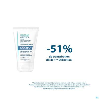 Sie sehen eine Packung Ducray Hidrosis Control Hidrosis Control Creme Für Gesicht, Hände Und Füße 50ml, Produktbild: 12 Ducray Hidrosis Control Hidrosis Control Creme Für Gesicht, Hände Und Füße 50ml, A-Nr.: 5607362 - 12