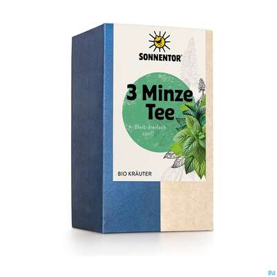 Sie sehen eine Packung Sonnentor Bio/3-minze-tee Doppelkammerbeutel 21,6g 02321 18st, Produktbild: 04 Sonnentor Bio/3-minze-tee Doppelkammerbeutel 21,6g 02321 18st, A-Nr.: 5804826 - 04