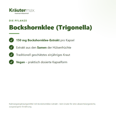 Sie sehen eine Packung Bockshornklee Kapseln 60 Stück, Produktbild: 02 Bockshornklee Kapseln 60 Stück, A-Nr.: 4849293 - 02