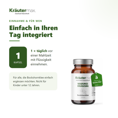 Sie sehen eine Packung Bockshornklee Kapseln 60 Stück, Produktbild: 04 Bockshornklee Kapseln 60 Stück, A-Nr.: 4849293 - 04