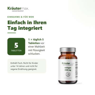 Sie sehen eine Packung Kollagen 2000 mg Tabletten 150 Stück, Produktbild: 04 Kollagen 2000 mg Tabletten 150 Stück, A-Nr.: 6129999 - 04