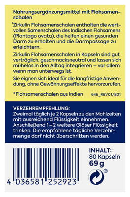 Sie sehen eine Packung Zirkulin Flohsamen Kapseln 80St, Produktbild: 03 Zirkulin Flohsamen Kapseln 80St, A-Nr.: 6142238 - 03