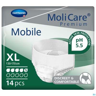 Inkontinenz Molicare Premium/mobile/5 Tropfen Gruen Xl 130-170cm 14st, A-Nr.: 4176055 - 01