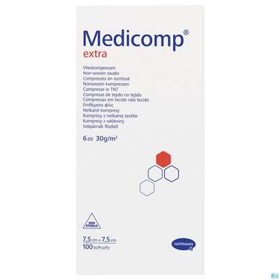 Kompressen Medicomp/extra Vliesstoff 6fach Unsteril 7,5x 7,5cm 100st, A-Nr.: 1652093 - 01