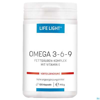 Sie sehen eine Packung Omega -3-6-9 Kapseln Life Light 120st, Produktbild: 01 Omega -3-6-9 Kapseln Life Light 120st, A-Nr.: 3130039 - 01